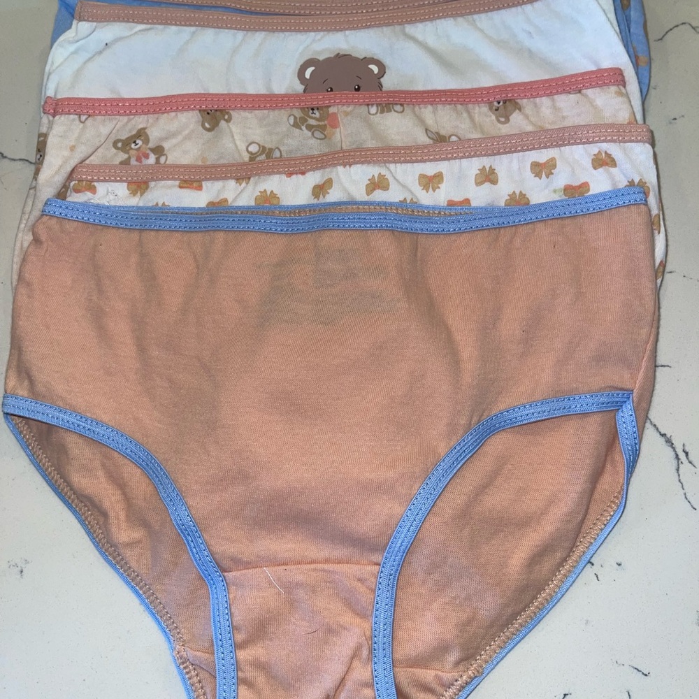 Kids Cotton Briefs - Peach with Blue Trim
